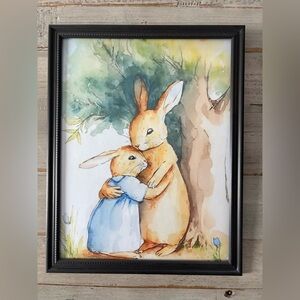 Framed 8x10 Beatrix Potter type Rabbit Family Art Print